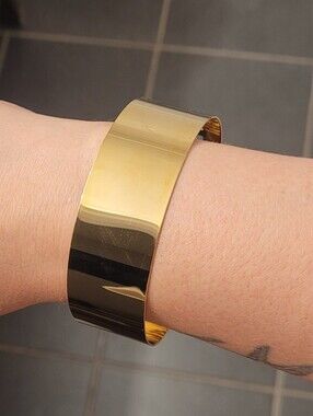 Contemporary Gold Tone Wide Cuff Bracelet | Polished Statement Bracelet